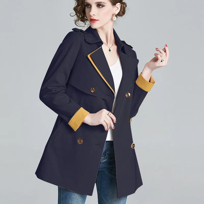 Women's Slim Fit Mid-Length Double Breasted Trench Coat