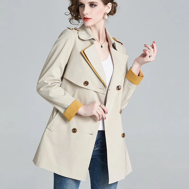 Women's Slim Fit Mid-Length Double Breasted Trench Coat