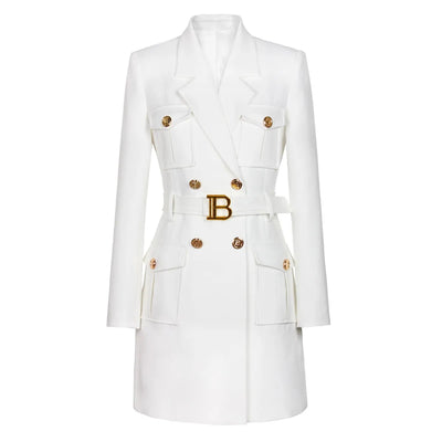 Women's Solid Color Belted Mini Dress | Double Breasted Jacket
