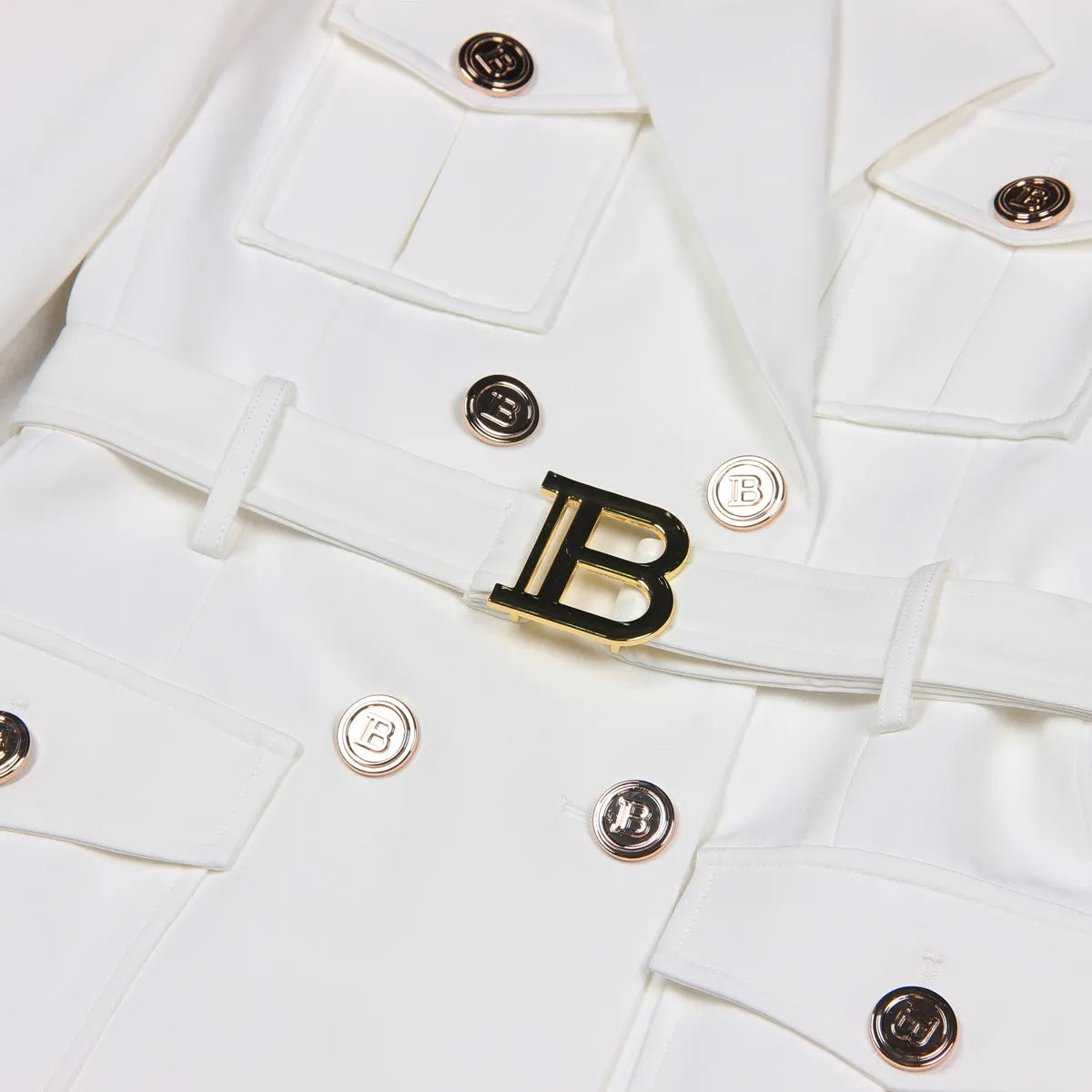 Women's Solid Color Belted Mini Dress | Double Breasted Jacket