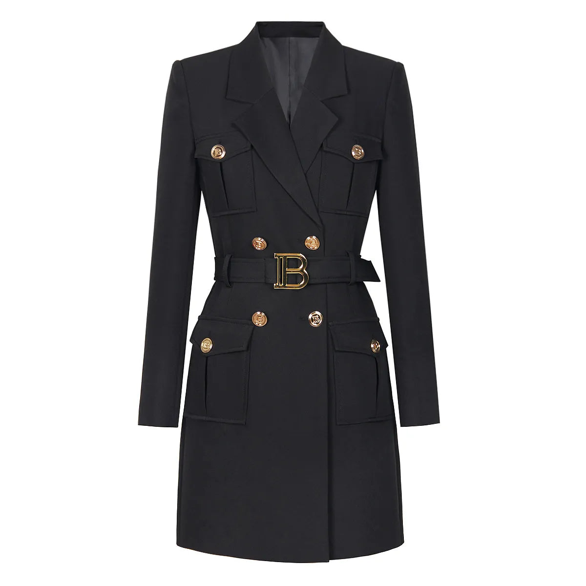 Women's Solid Color Belted Mini Dress | Double Breasted Jacket