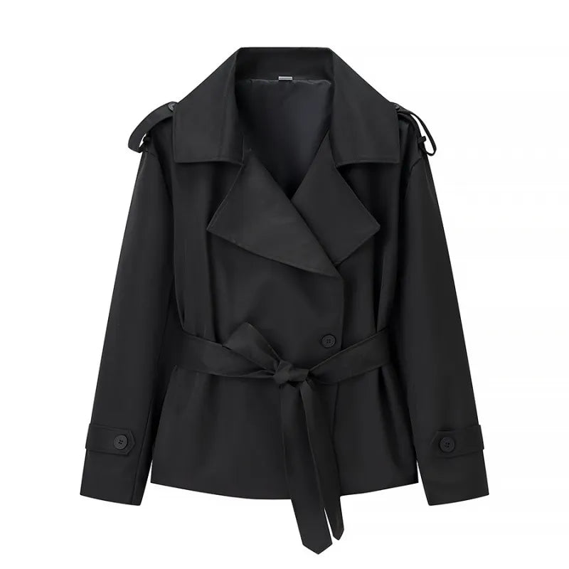 Women's Solid Color Belted Short Trench Coat Jacket