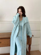Women's Solid Color Knit Cardigan and Midi Dress Two-Piece Set