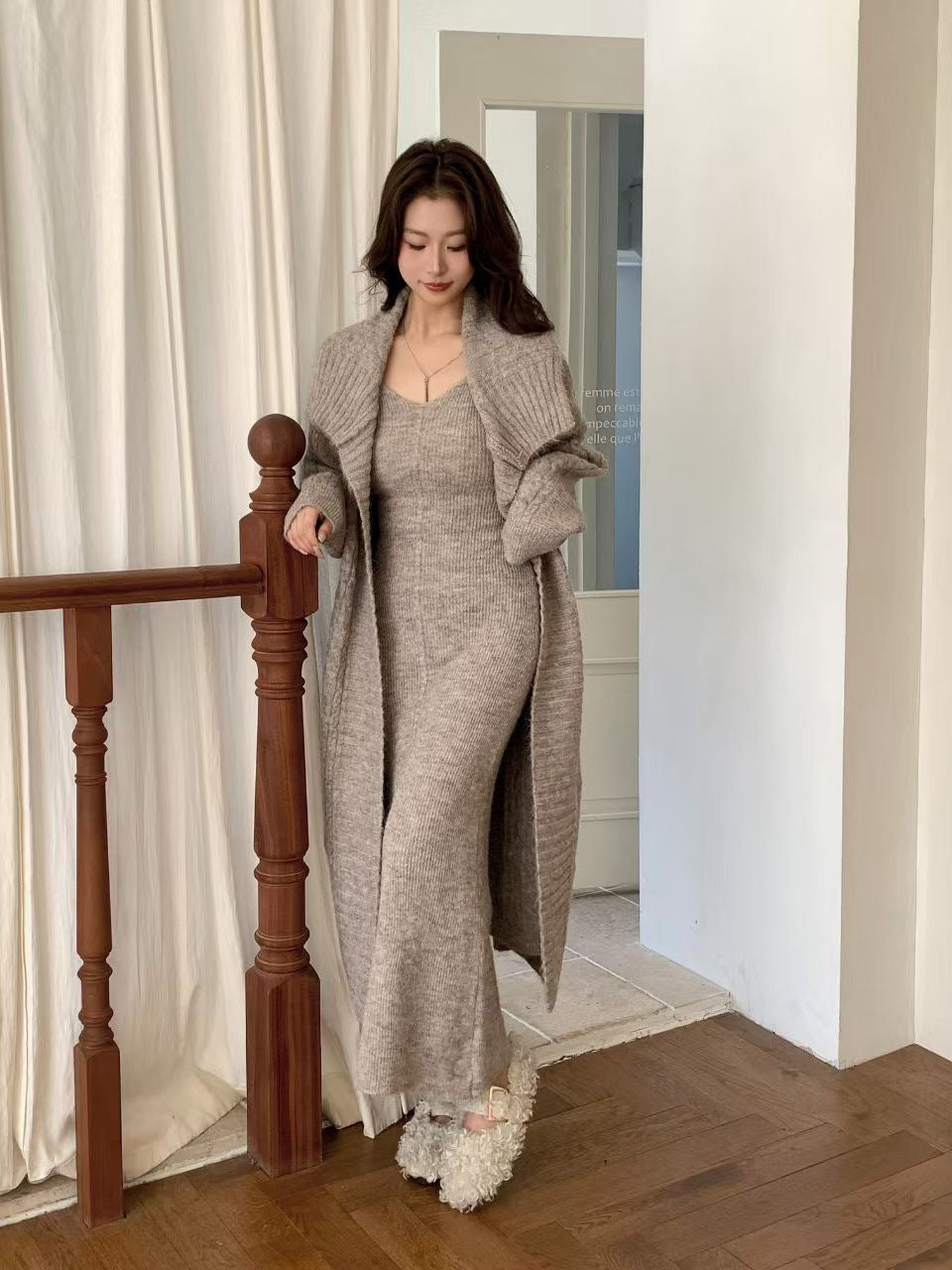 Women's Knit Cardigan & Midi Dress Two-Piece Set – SITRA