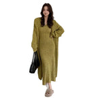 Women's Solid Color Knit Cardigan and Midi Dress Two-Piece Set