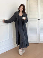 Women's Solid Color Knit Cardigan and Midi Dress Two-Piece Set