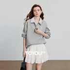 Women's Spliced Velvet Contrast Double Collar Pullover Sweatshirt