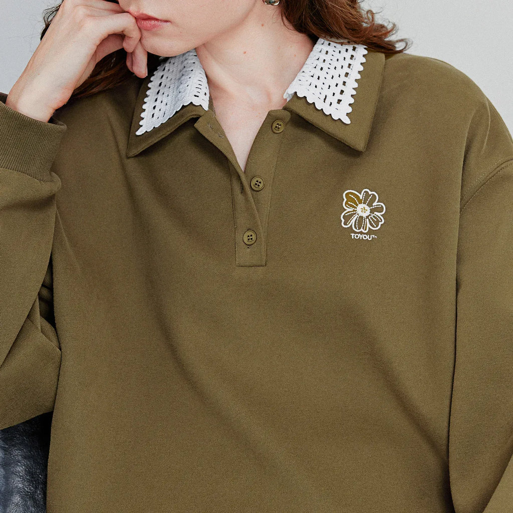 Women's Spliced Velvet Contrast Double Collar Pullover Sweatshirt