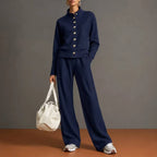 Women's Stand Collar Cardigan Sweatshirt and Wide Leg Pants Set