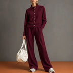 Women's Stand Collar Cardigan Sweatshirt and Wide Leg Pants Set
