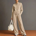 Women's Stand Collar Cardigan Sweatshirt and Wide Leg Pants Set