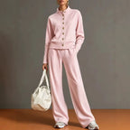 Women's Stand Collar Cardigan Sweatshirt and Wide Leg Pants Set