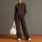 Women's Stand Collar Cardigan Sweatshirt and Wide Leg Pants Set