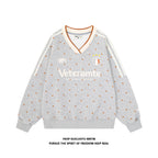 Women's Star Print V-Neck Loose Fit Sweatshirt