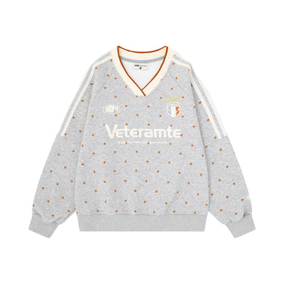 Women's Star Print V-Neck Loose Fit Sweatshirt
