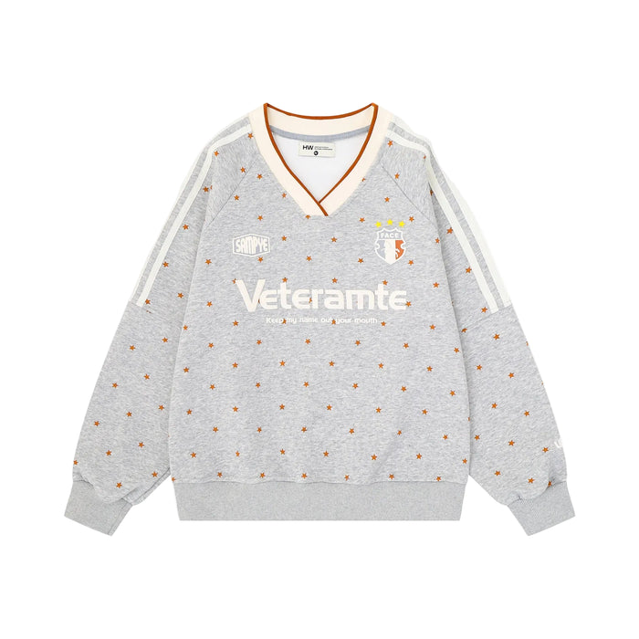 Women's Star Print V-Neck Loose Fit Sweatshirt