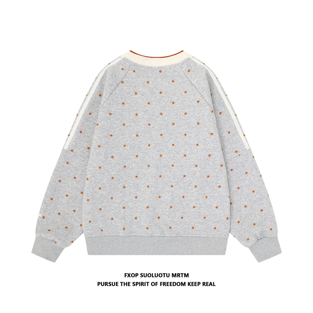 Women's Star Print V-Neck Loose Fit Sweatshirt