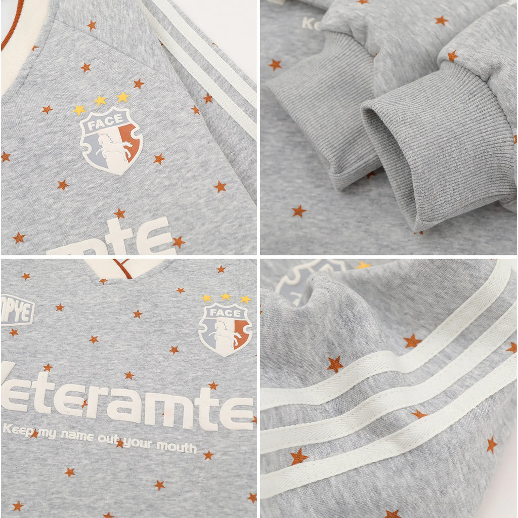 Women's Star Print V-Neck Loose Fit Sweatshirt