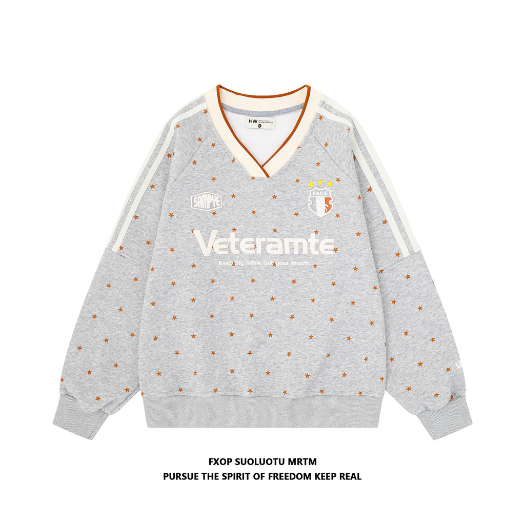 Women's Star Print V-Neck Loose Fit Sweatshirt