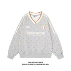 Women's Star Print V-Neck Loose Fit Sweatshirt