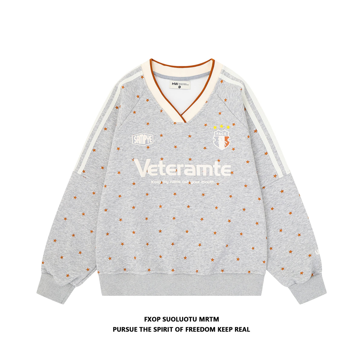 Women's Star Print V-Neck Loose Fit Sweatshirt
