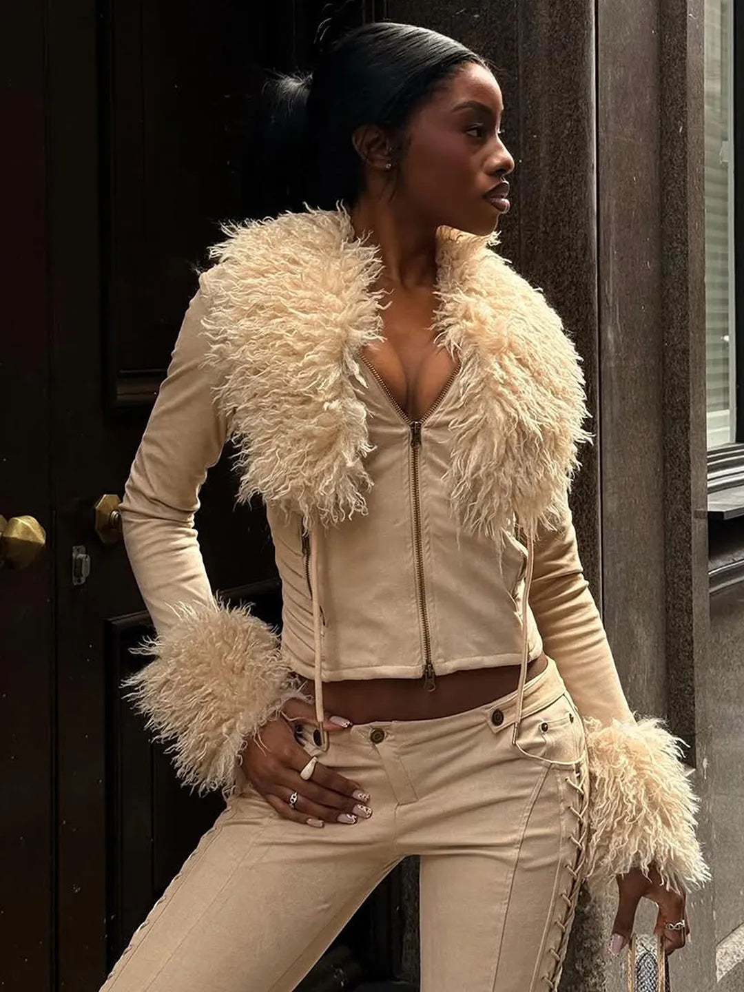 Women's Street Style Plush Splicing Short Jacket