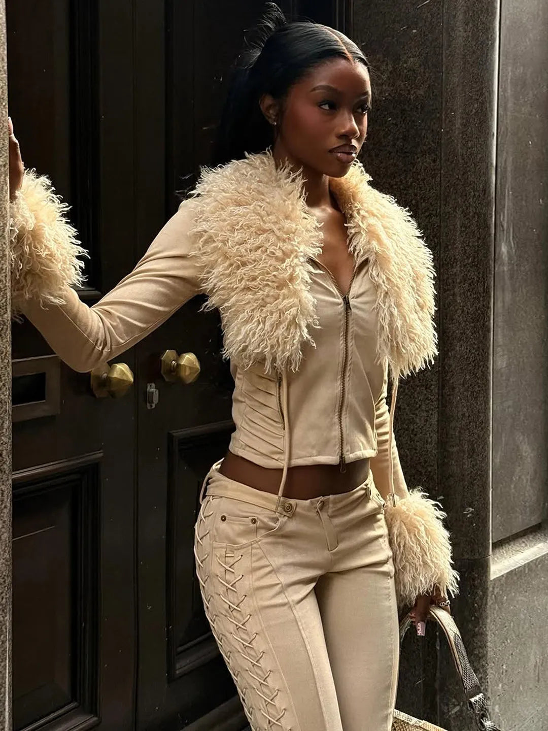 Women's Street Style Plush Splicing Short Jacket