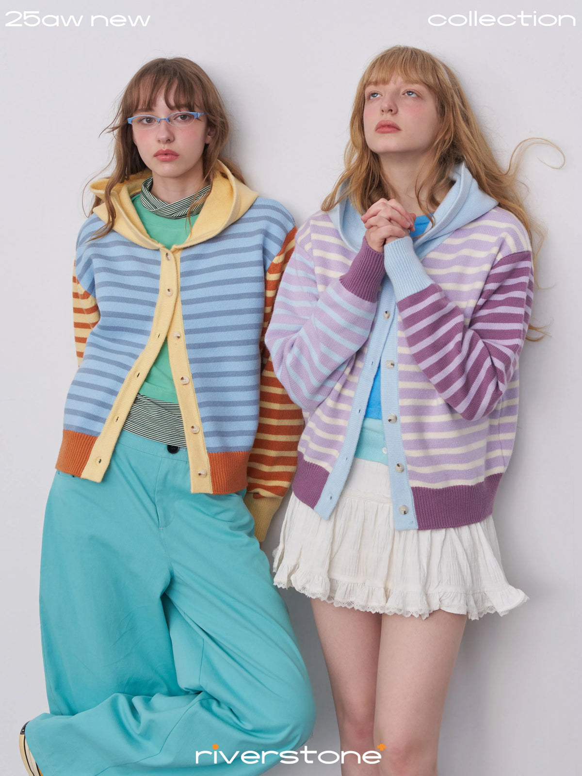 Women's Striped Colorblock Hooded Knit Jacket Sweater