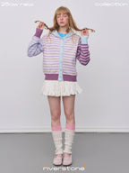 Women's Striped Colorblock Hooded Knit Jacket Sweater