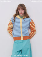 Women's Striped Colorblock Hooded Knit Jacket Sweater