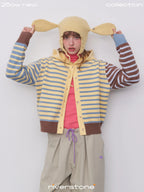 Women's Striped Colorblock Hooded Knit Jacket Sweater