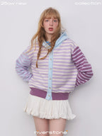 Women's Striped Colorblock Hooded Knit Jacket Sweater