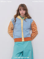 Women's Striped Colorblock Hooded Knit Jacket Sweater