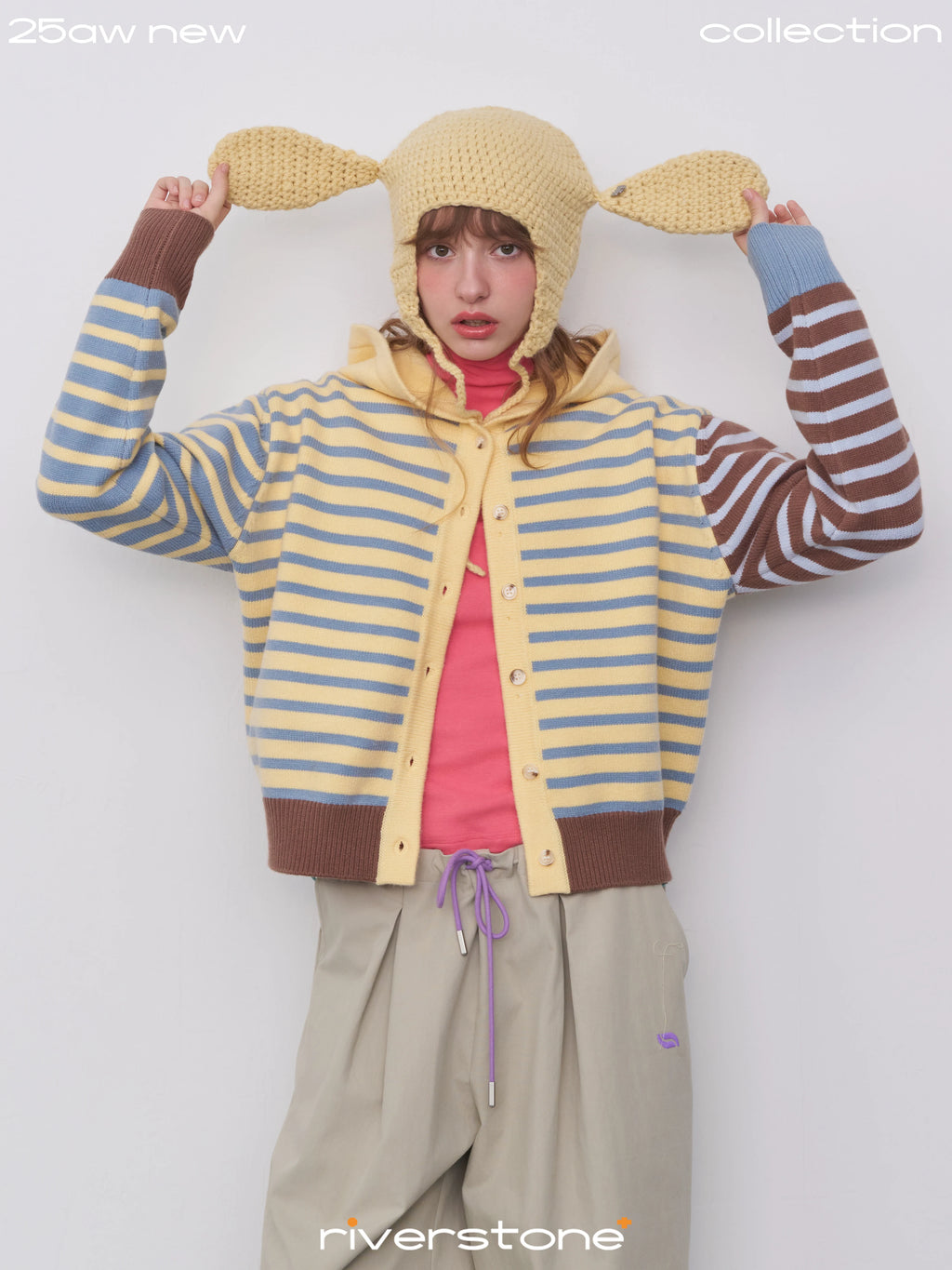Women's Striped Colorblock Hooded Knit Jacket Sweater