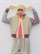 Women's Striped Colorblock Hooded Knit Jacket Sweater