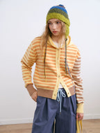 Women's Striped Colorblock Hooded Knit Jacket Sweater