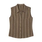 Women's Striped Linen Sleeveless Shirt and Shorts Set Casual Summer