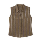 Women's Striped Linen Sleeveless Shirt and Shorts Set Casual Summer