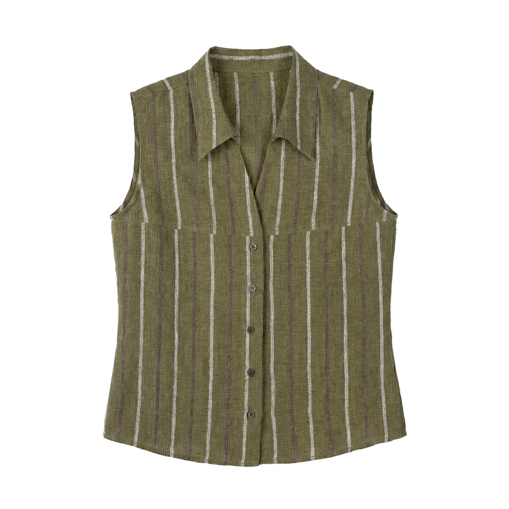 Women's Striped Linen Sleeveless Shirt and Shorts Set Casual Summer