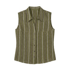 Women's Striped Linen Sleeveless Shirt and Shorts Set Casual Summer