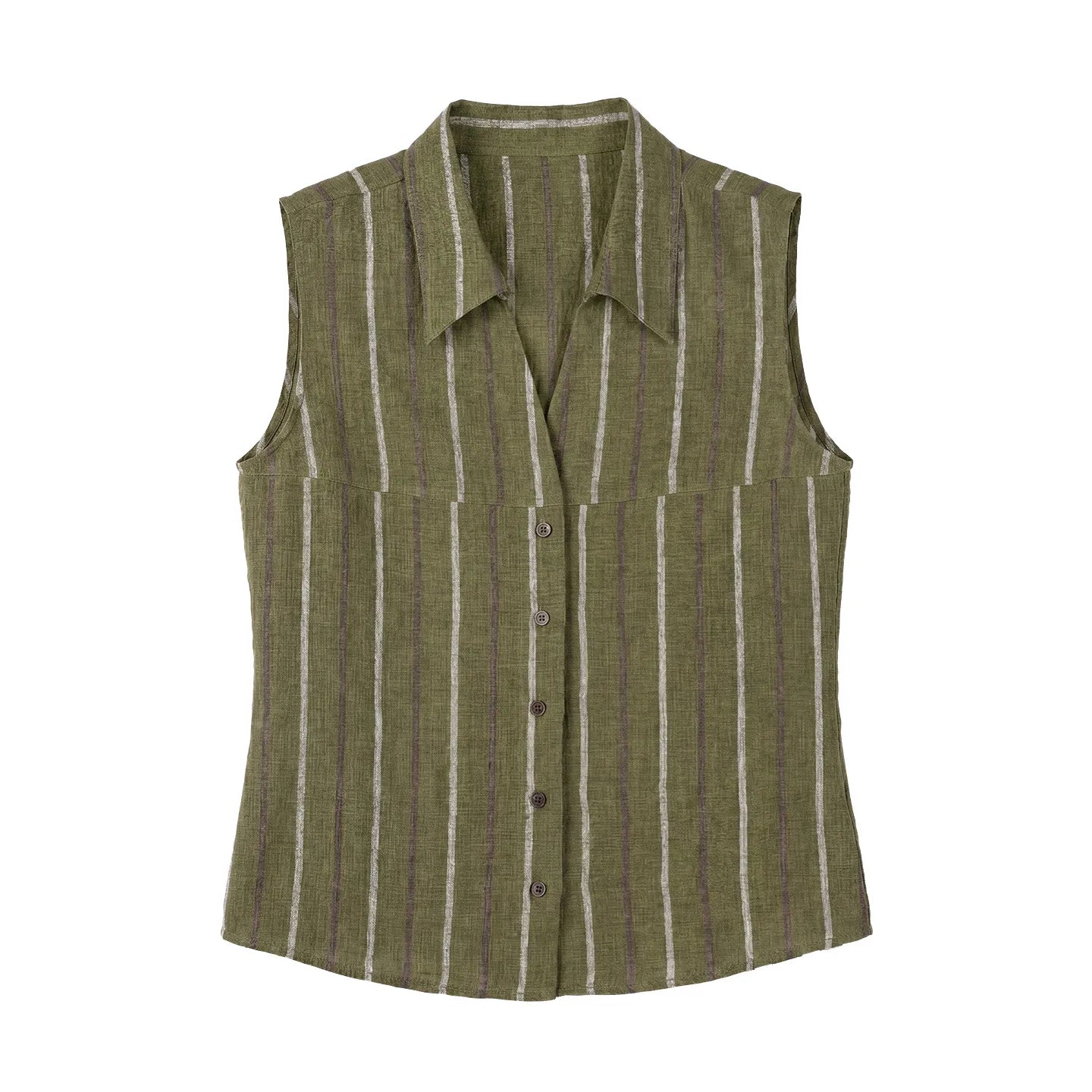 Women's Striped Linen Sleeveless Shirt and Shorts Set Casual Summer