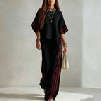 Women's Striped Spliced Hem Casual Wide Leg Pants Two-Piece Set