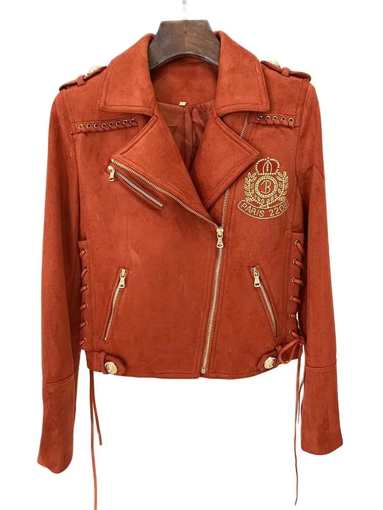 Women's Synthetic Suede Leather Motorcycle Biker Jacket