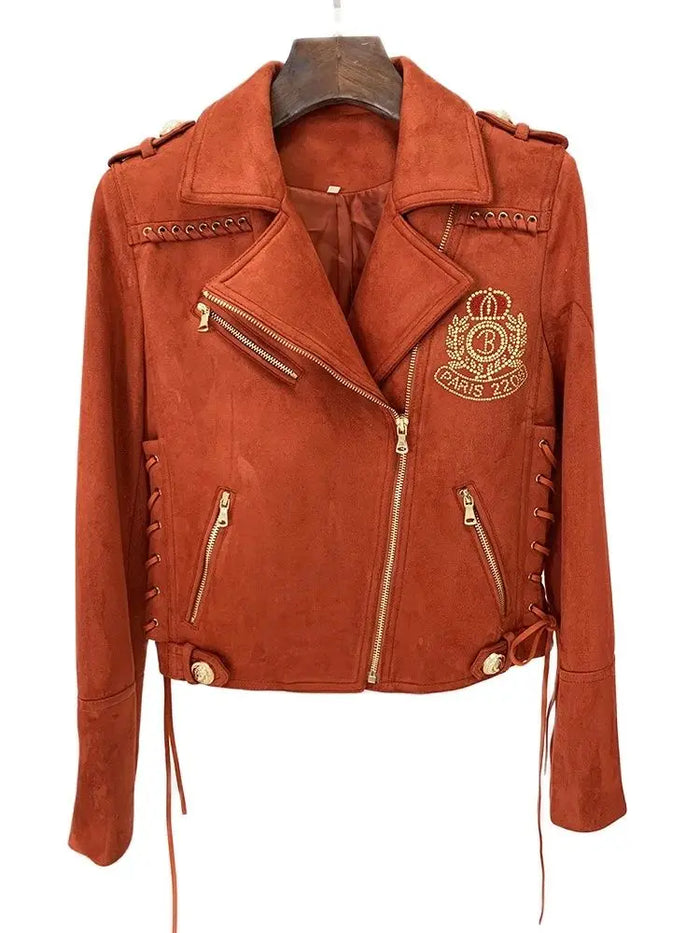Women's Synthetic Suede Leather Motorcycle Biker Jacket