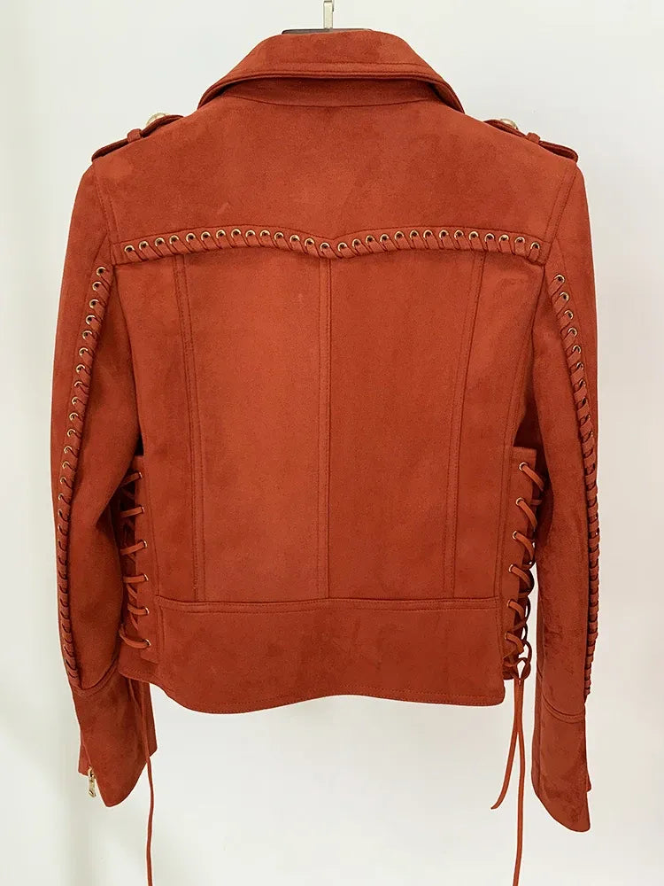 Women's Synthetic Suede Leather Motorcycle Biker Jacket
