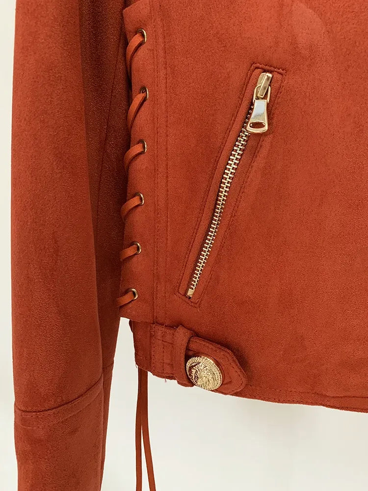 Women's Synthetic Suede Leather Motorcycle Biker Jacket