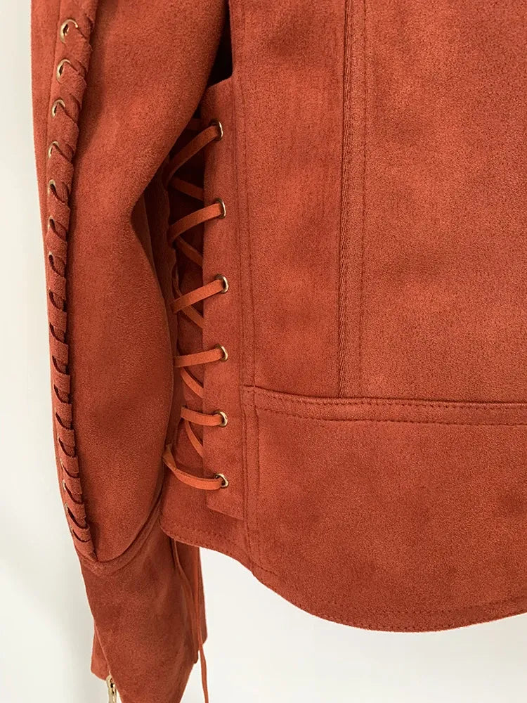 Women's Synthetic Suede Leather Motorcycle Biker Jacket