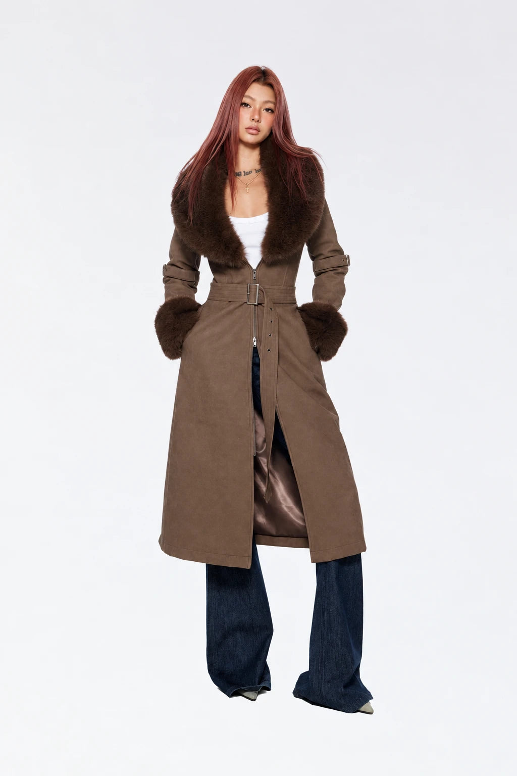 Women's Thickened Trench Coat with Removable Fitted Brace