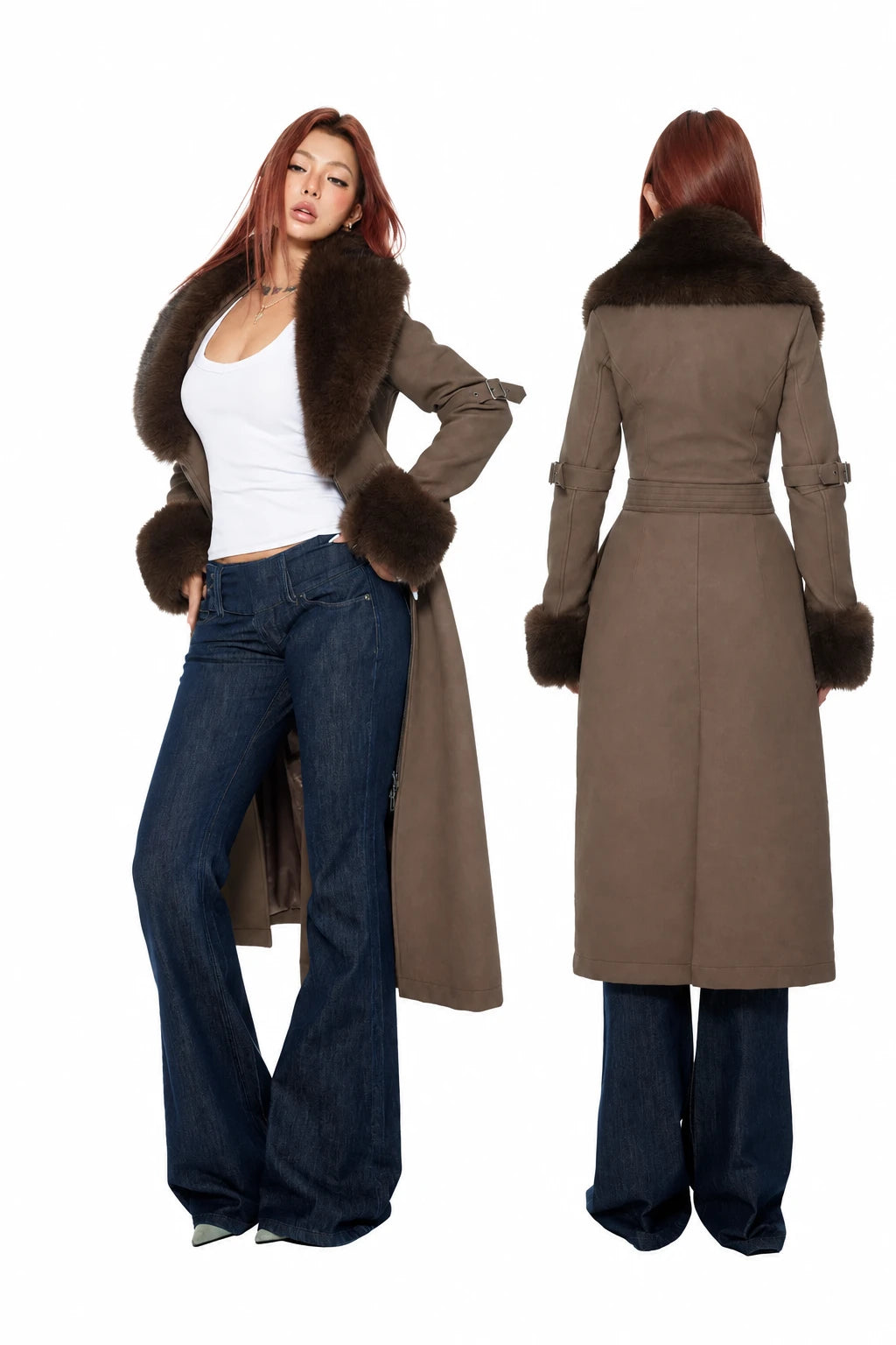 Women's Thickened Trench Coat with Removable Fitted Brace