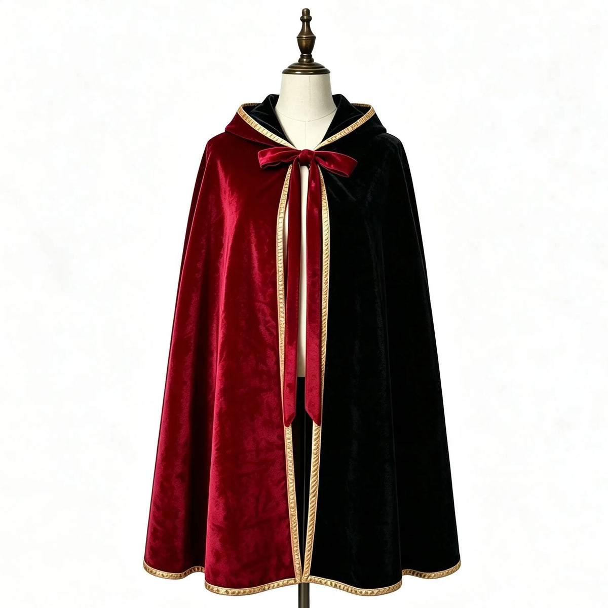 Women's Velvet Colorblock Hooded Long Cloak Cape